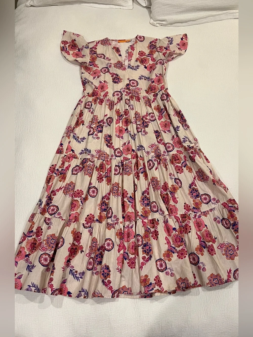 Oliphant Cream Maxi Dress with Pink & Purple Floral Print Small - Picture 4 of 10